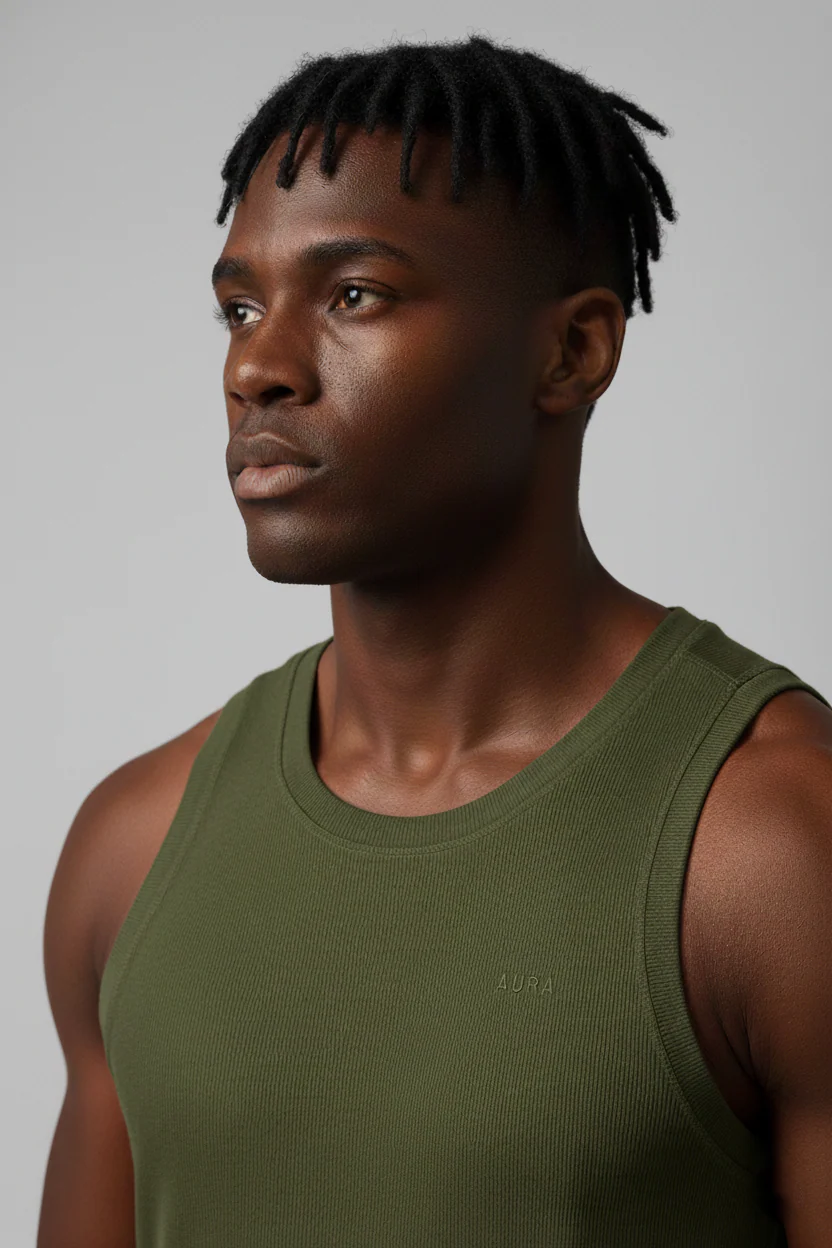 3001- Aura Body Fit Tank- Olive - Image 3